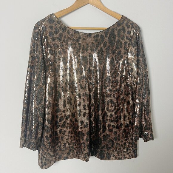 Michael Kors Animal Print Sequin Top Gold Black 10 - Picture 1 of 5